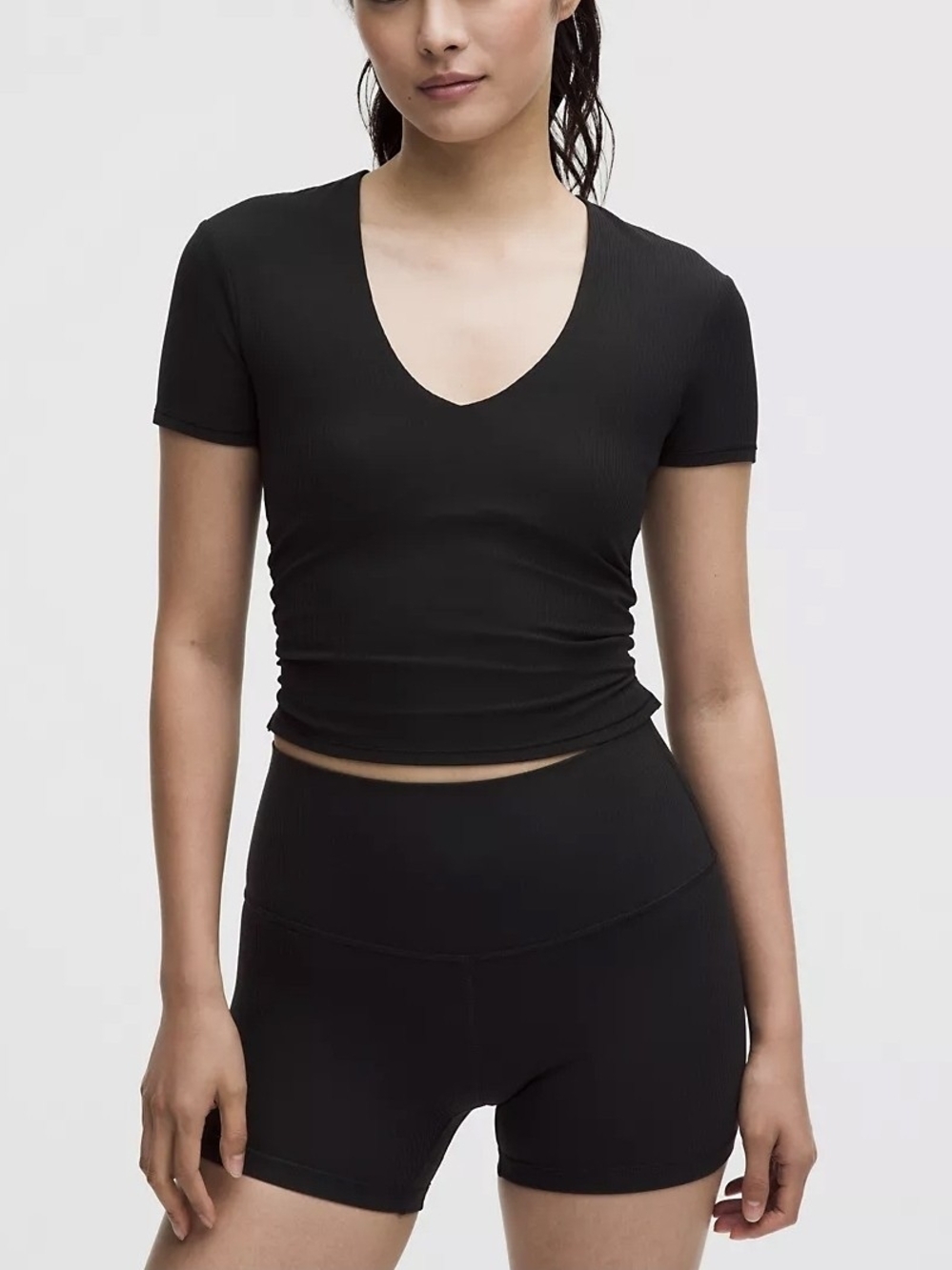 Lululemon All It Takes Short Sleeve TShirt Tee Black V-Neck Ribbed Nulu Sz 4 NWT